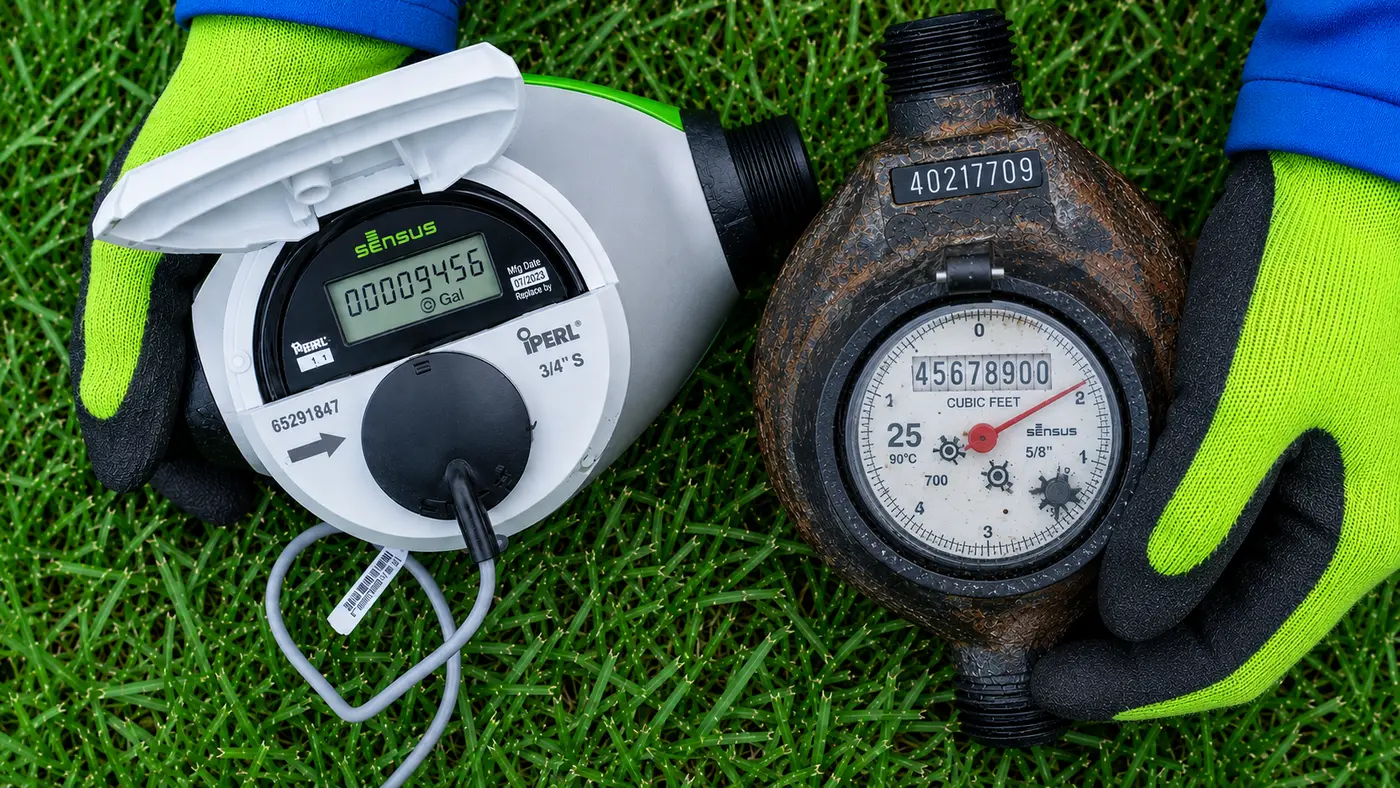 New smart meter and old analog meter side by side